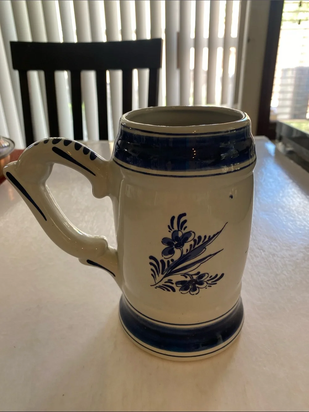 Vintage Delft Blauw Holland Windmill Beer Stein Mug 6.5” Tall Blue White